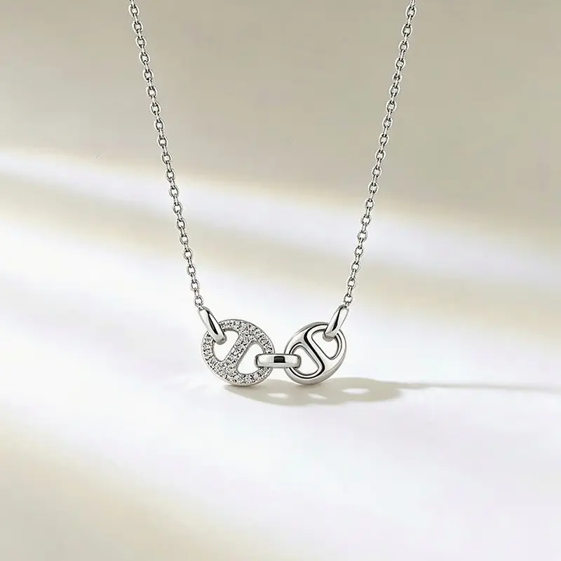 925 Sterling Silver Double Ring Pendant Necklace for Women, Dainty Everyday
