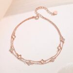 Four Leaf Clover Anklet 925 Sterling Silver Rose Gold Double Layer Chain Women's Summer Beach Foot Jewelry Gift