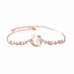 925 Sterling Silver Cat Bracelet for Women Butterfly Flower Shell Charm Sweet Pink Gift