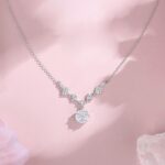 Rose Star Necklace 925 Sterling Silver Flower Cut Zircon Pendant 6/8MM for Women Daily Office Commute