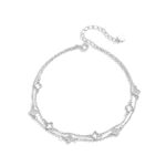Four Leaf Clover Anklet 925 Sterling Silver Rose Gold Double Layer Chain Women's Summer Beach Foot Jewelry Gift