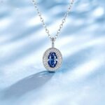 925 Sterling Silver Oval Pendant Necklace for Women - Darcy Blue-Tone Collarbone Chain, Geometric Everyday & Office Wear