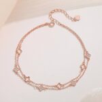 Four Leaf Clover Anklet 925 Sterling Silver Rose Gold Double Layer Chain Women's Summer Beach Foot Jewelry Gift