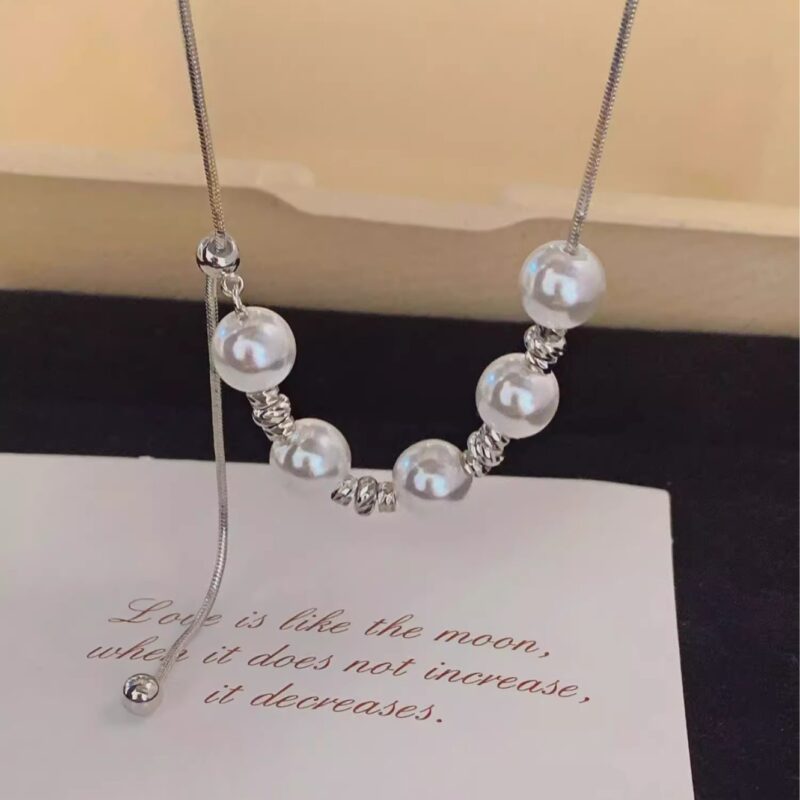 925 Sterling Silver Beaded Lariat Necklace for Women, Minimalist Tassel Style
