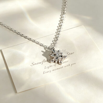 925 Sterling Silver Snowflake Pendant Necklace for Women, Christmas Gift