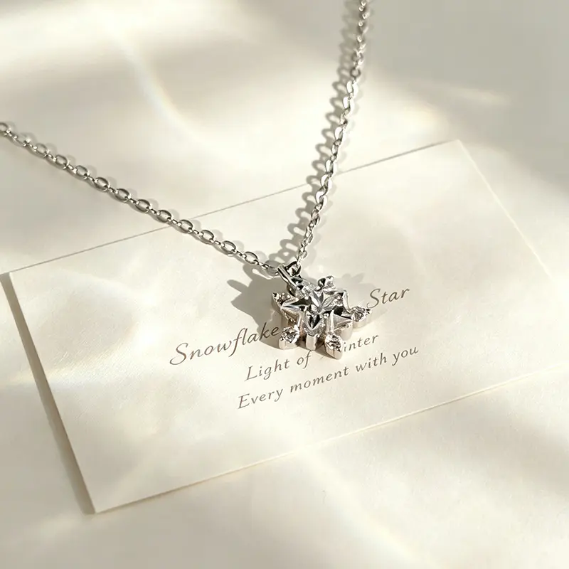 925 Sterling Silver Snowflake Pendant Necklace for Women, Christmas Gift