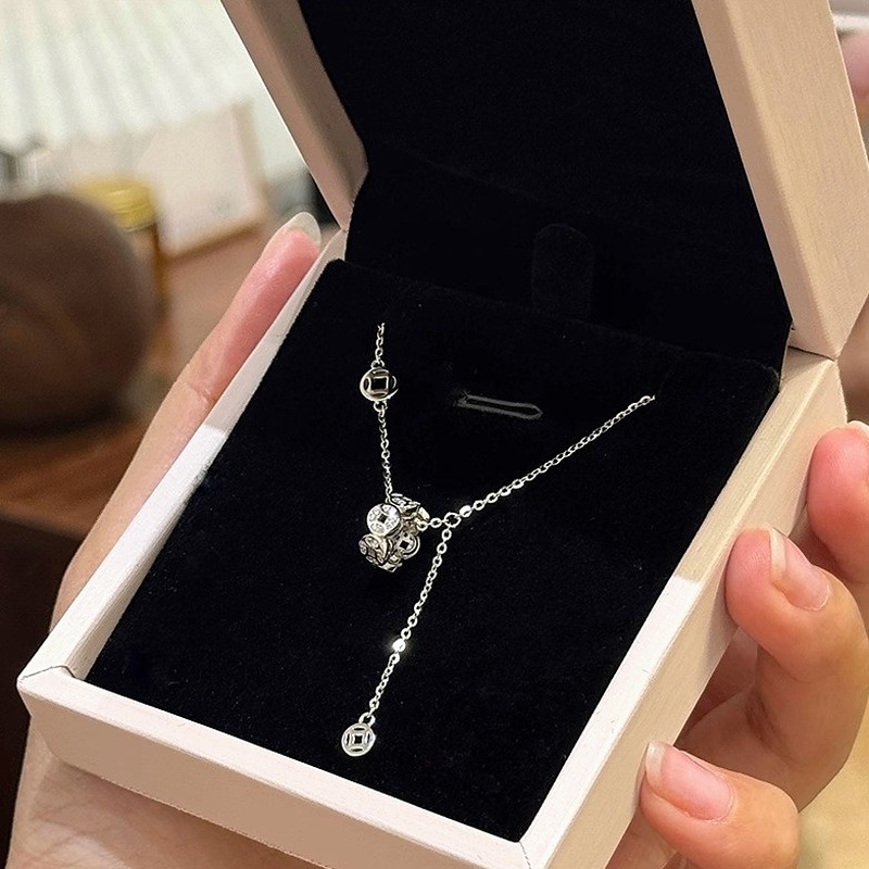 01-1 925 Sterling Silver Chinese Coin Pendant Necklace for Women, O-Chain Tassel