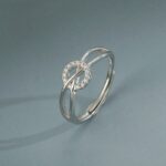 925 Sterling Silver Circle Ring for Women, Adjustable Open Band with Cubic Zirconia, Geometric Interlocking Minimalist Daily Jewelry