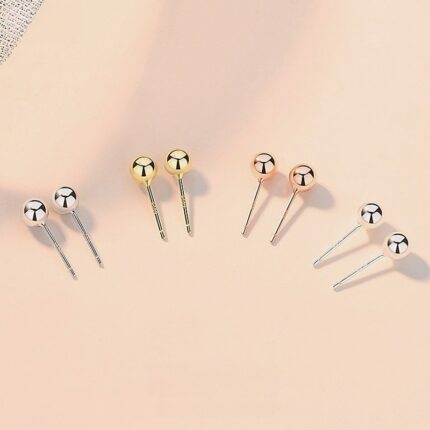 999 Fine Silver Ball Stud Earrings for Women, Tiny Round Bead Studs, 3mm 4mm 5mm, White and Rose Gold Tone, Jewelry Gift for Her