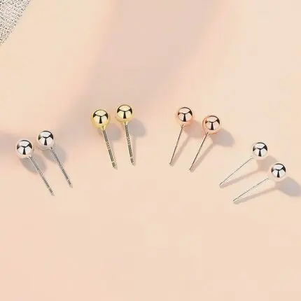 999 Fine Silver Ball Stud Earrings for Women, Tiny Round Bead Studs, 3mm 4mm 5mm, White and Rose Gold Tone, Jewelry Gift for Her