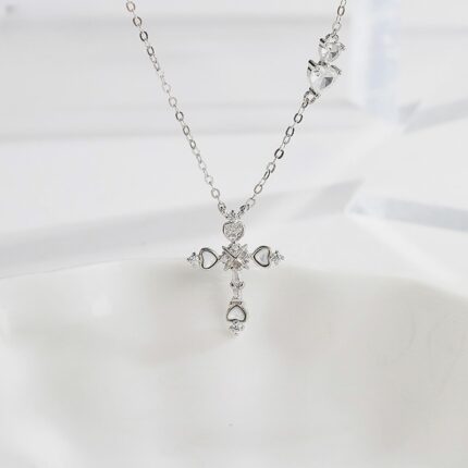925 Sterling Silver Heart Cross Necklace for Women, Mother of Pearl CZ Star Charm O-Chain, Summer Beach Jewelry Gift for Her