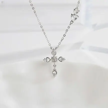925 Sterling Silver Heart Cross Necklace for Women, Mother of Pearl CZ Star Charm O-Chain, Summer Beach Jewelry Gift for Her