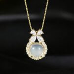 White Chalcedony Bow Pendant Necklace 925 Sterling Silver CZ for Women