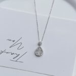 925 Sterling Silver Teardrop Chalcedony Pendant Necklace for Women Pave CZ Halo Drop Charm 40+5cm Collar Chain African Jade Vintage