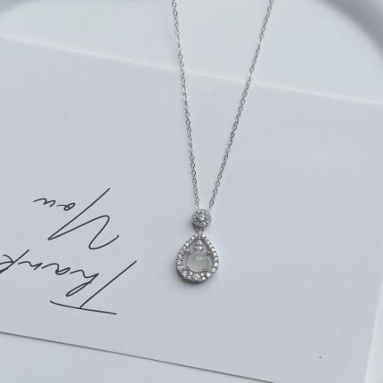 925 Sterling Silver Teardrop Chalcedony Pendant Necklace for Women Pave CZ Halo Drop Charm 40+5cm Collar Chain African Jade Vintage
