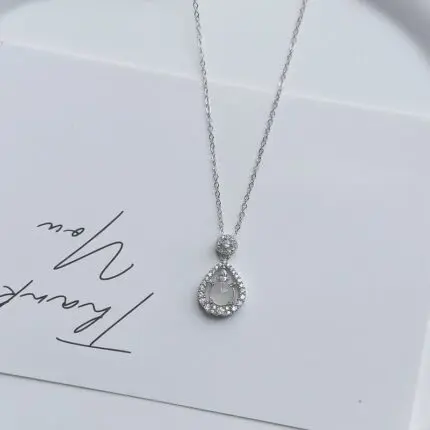 925 Sterling Silver Teardrop Chalcedony Pendant Necklace for Women Pave CZ Halo Drop Charm 40+5cm Collar Chain African Jade Vintage