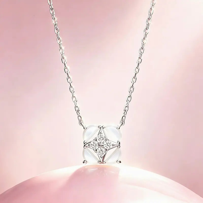 925 Sterling Silver Four-Pointed Star Pendant Necklace for Women, Rotating Wish Clavicle Chain, 40+5cm Minimalist Gift