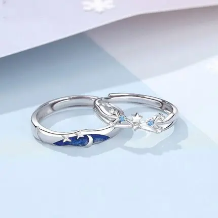 Star Couple Rings in Adjustable 925 Sterling Silver
