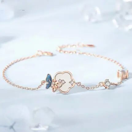 Butterfly Hetian Jade Bracelet 925 Sterling Silver for Women