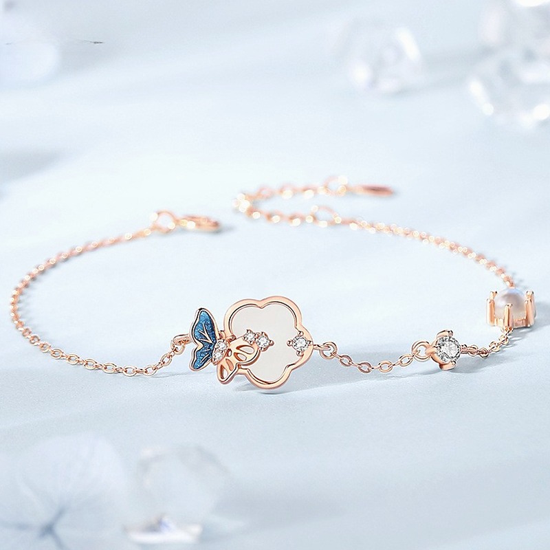 Butterfly Hetian Jade Bracelet 925 Sterling Silver for Women