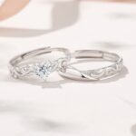 925 Sterling Silver Matching Couple Rings, Adjustable Open Band with Vine Scroll Engraving, His and Hers Anniversary Promise Gift Set