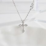 925 Sterling Silver Heart Cross Necklace for Women, Mother of Pearl CZ Star Charm O-Chain, Summer Beach Jewelry Gift for Her
