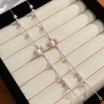 Pearl Bow Bracelet 925 Sterling Silver for Women, French Vintage Elegant Beaded Chain Jewelry, Travel Souvenir Gift