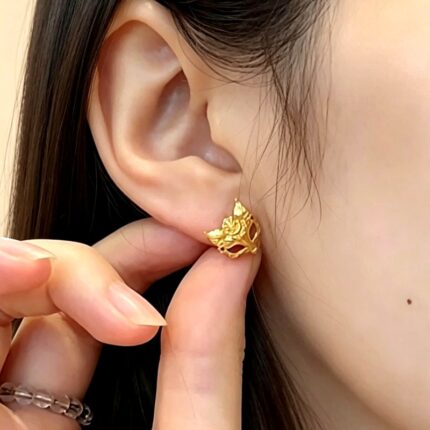 Fox Mask Stud Earrings 999 Fine Silver Gold Plated Jewelry for Women, Masquerade Party Costume Gift