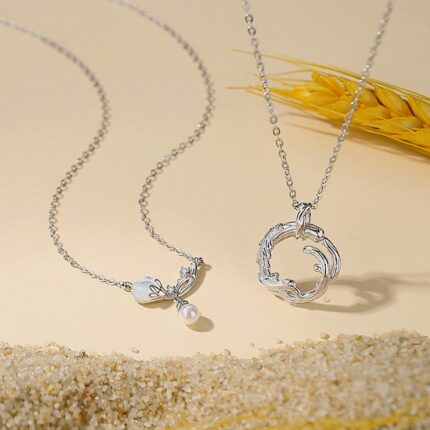 925 Sterling Silver Couple Necklace Set, Kapok and Oak Pendant O-Chain Jewelry for Women Men, Valentine's Day Gift