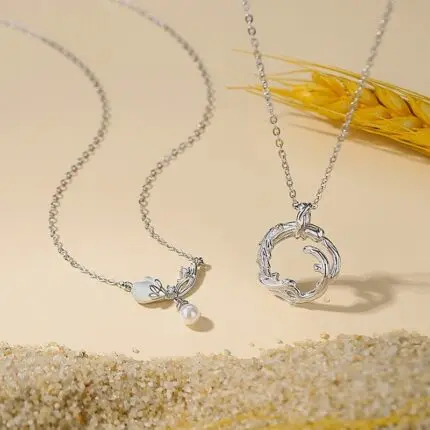 925 Sterling Silver Couple Necklace Set, Kapok and Oak Pendant O-Chain Jewelry for Women Men, Valentine's Day Gift