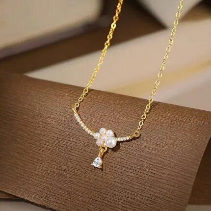 18K Gold Cloud Pearl Pendant Necklace for Women, 925 Sterling Silver 40+5cm Chain with Shell Beads & CZ Drop Charm, Dainty Everyday