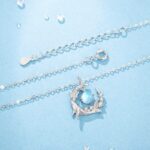 Moonstone Whale Pendant Necklace 925 Sterling Silver Star Charm Celestial Ocean Jewelry for Women 40+5cm Chain