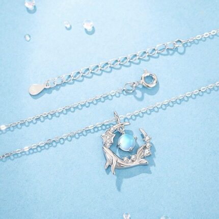 Moonstone Whale Pendant Necklace 925 Sterling Silver Star Charm Celestial Ocean Jewelry for Women 40+5cm Chain