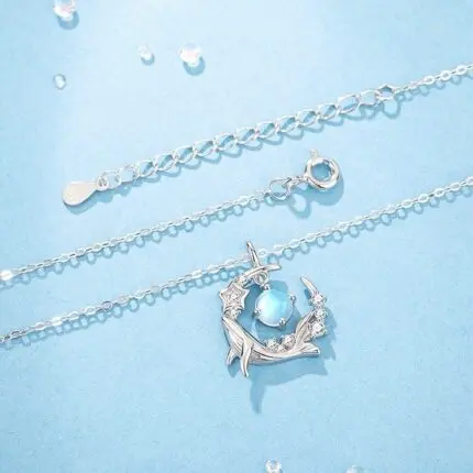 Moonstone Whale Pendant Necklace 925 Sterling Silver Star Charm Celestial Ocean Jewelry for Women 40+5cm Chain