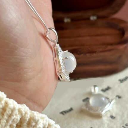 Rhombus White Moonstone Pendant Necklace 925 Sterling Silver Choker for Women
