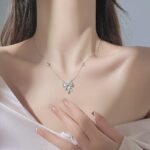 925 Sterling Silver Sparkling Bow Pendant Necklace for Women with Star Charms, 40+5cm Dainty Collarbone Chain, Daily Commute Gift