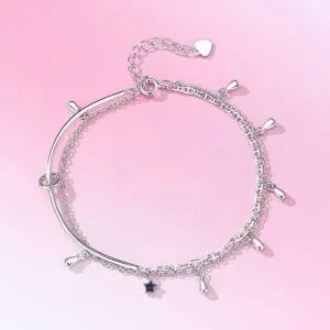 925 Sterling Silver Star Charm Bracelet for Women, Tassel Bangle, Adjustable Blue Stone Jewelry, Summer Travel Gift