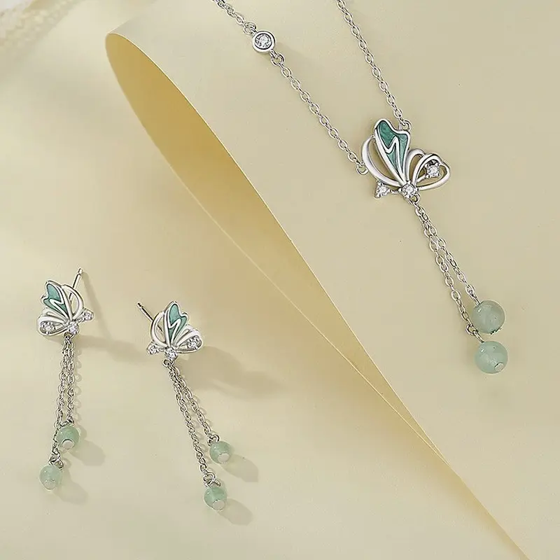 Green Aventurine Butterfly Drop Earrings 925 Sterling Silver Long Tassel Dangle Jewelry for Women, Birthday Gift