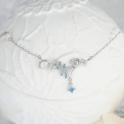 Star Pendant Necklace 925 Sterling Silver Baroque Pearl Blue CZ Choker Four-Pointed Charm, Dainty Jewelry Gift for Women, Daily Wear 40+5cm