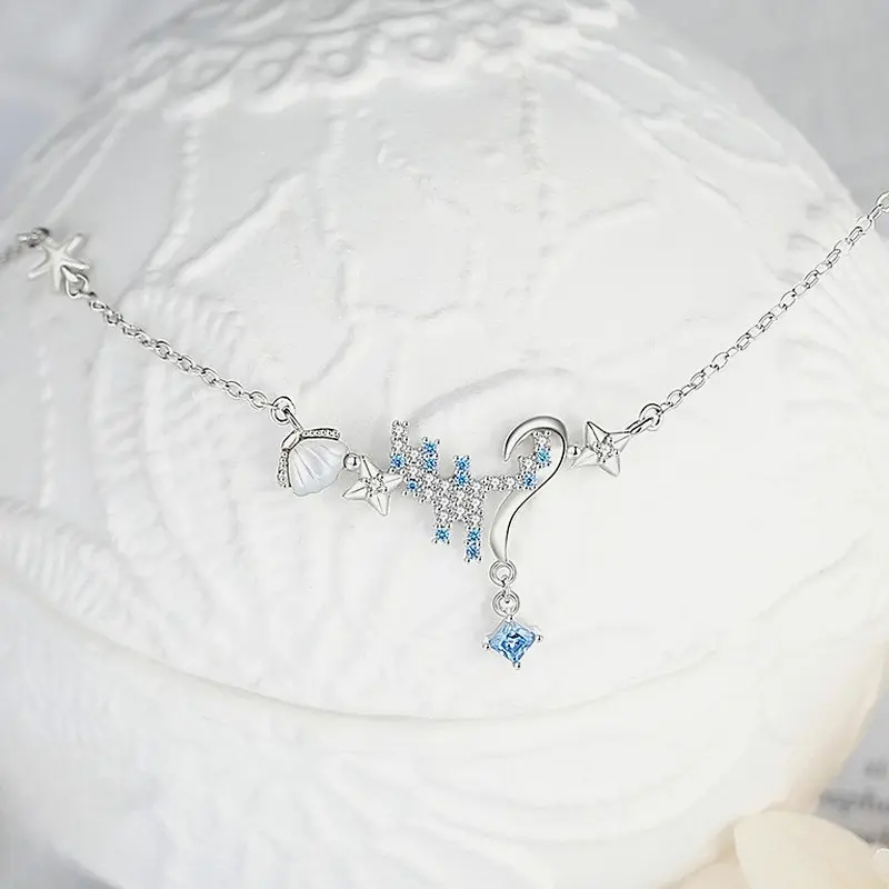 Star Pendant Necklace 925 Sterling Silver Baroque Pearl Blue CZ Choker Four-Pointed Charm, Dainty Jewelry Gift for Women, Daily Wear 40+5cm