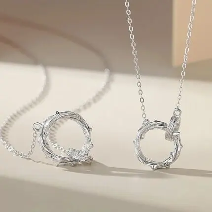 925 Sterling Silver Thorn Ring Pendant Necklace, Mobius Couple Chain for Women Men, Valentine's Day Gift