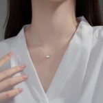 Sokila Bean Pendant Necklace 999 Fine Silver Dainty Geometric Choker 40+5cm Chain Minimalist Korean Style Everyday Jewelry Gift