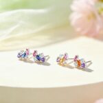 925 Sterling Silver Colorful CZ Geometric Stud Earrings, Small Irregular Cluster Gem Jewelry Summer Gift for Women