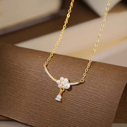 18K Gold Cloud Pearl Pendant Necklace for Women, 925 Sterling Silver 40+5cm Chain with Shell Beads & CZ Drop Charm, Dainty Everyday