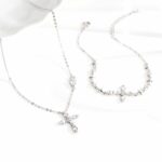 925 Sterling Silver Heart Cross Necklace for Women, Mother of Pearl CZ Star Charm O-Chain, Summer Beach Jewelry Gift for Her