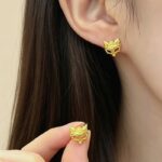 Fox Mask Stud Earrings 999 Fine Silver Gold Plated Jewelry for Women, Masquerade Party Costume Gift