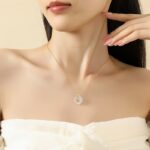White Chalcedony Peace Buckle Necklace 925 Sterling Silver Wheat Ear Pendant, 14K Gold Plated Chinese Style Jewelry for Women