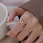 925 Sterling Silver Circle Ring for Women, Adjustable Open Band with Cubic Zirconia, Geometric Interlocking Minimalist Daily Jewelry