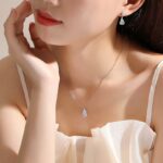 Mermaid Tear Moonstone Pendant Necklace, 925 Sterling Silver O-Chain Teardrop Collarbone Chain for Women, Korean Style Jewelry Gift