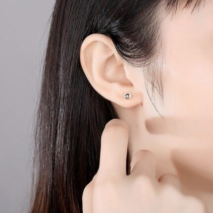 999 Fine Silver Ball Stud Earrings for Women, Tiny Round Bead Studs, 3mm 4mm 5mm, White and Rose Gold Tone, Jewelry Gift for Her